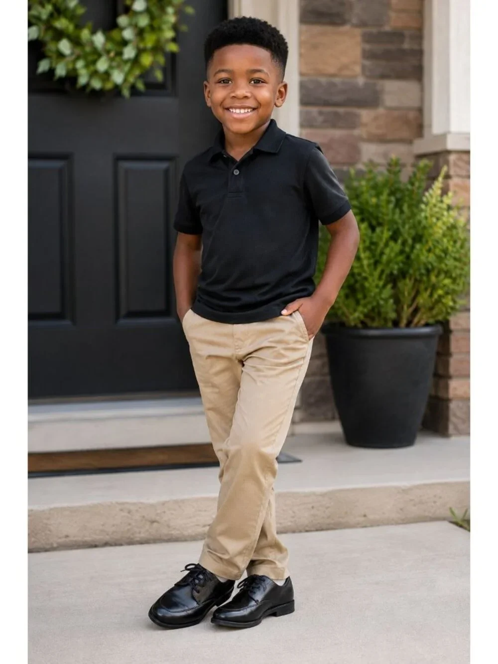 Sonoma Boys Size 2 Dress Shoes Black Square Toe Laces Formal Comfort Sole